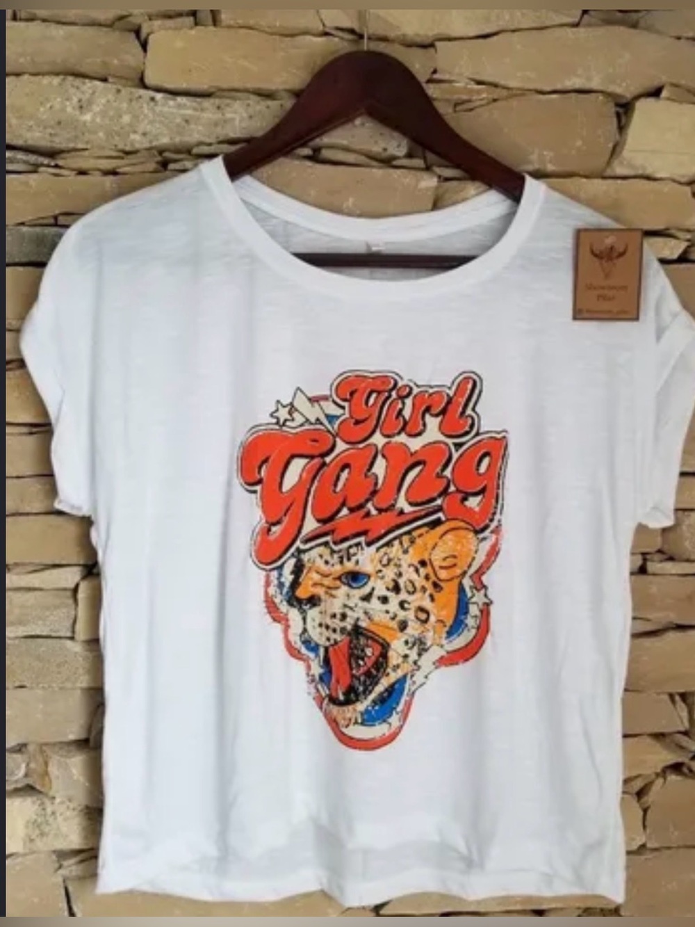 Fab'rik White "Girl Gang" Graphic Tee, Size Small